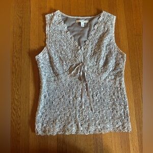 Vintage Y2K Merona Champagne & Grey Sleeveless Lace Stretch Babydoll, Size M